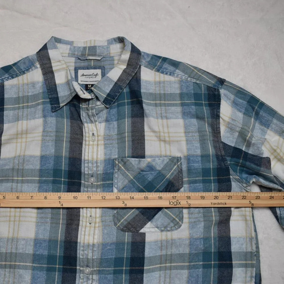 American Eagle Flannel Plaid Button Down Shirt Sz M Crop Oversized Preppy 90s - Picture 13 of 15